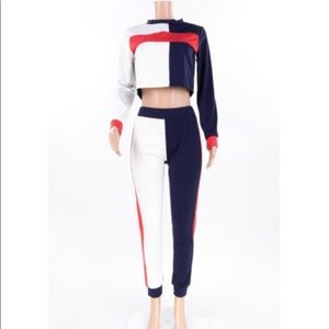 red,white and blue two piece set